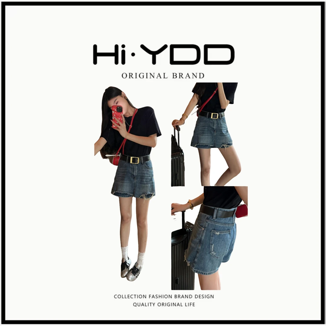 YDD•「金牛座」破洞毛边a字牛仔裙裤女2025新款高腰显瘦短裤牛仔裙
