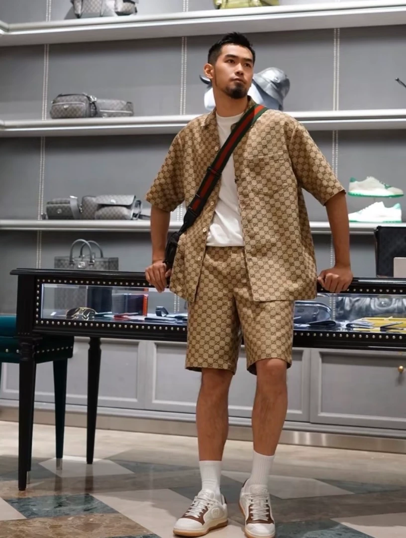 99新 GUCCI/古驰 DM0269 棕色满印休闲短裤 52 L码