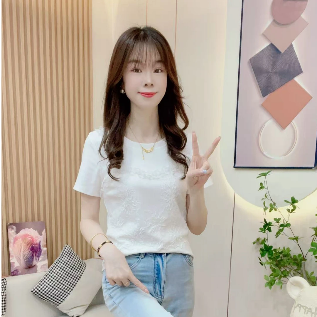 炬雅【蕾丝魅影】新款假两件蕾丝拼接设计感手工串珠别致洋气上衣