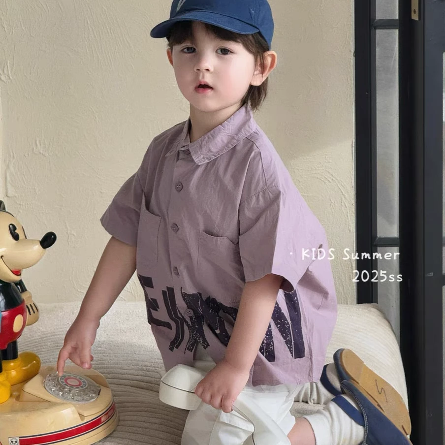 男童衬衣春季上衣短袖衬衫帅气潮流男孩宝宝外套童装春季儿童春装