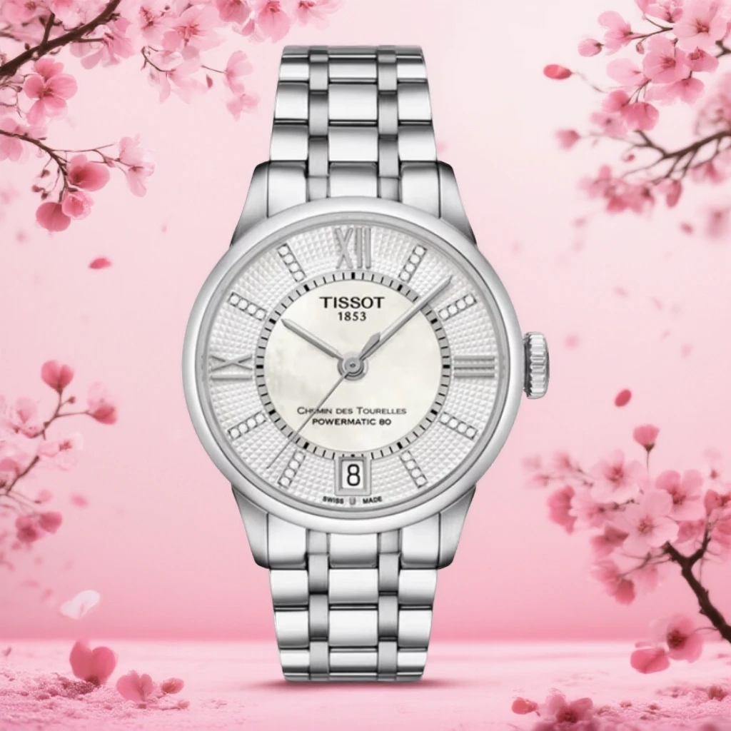 99新 Tissot/天梭 杜鲁尔系列32MM机械女表T099/时尚白贝母镶钻