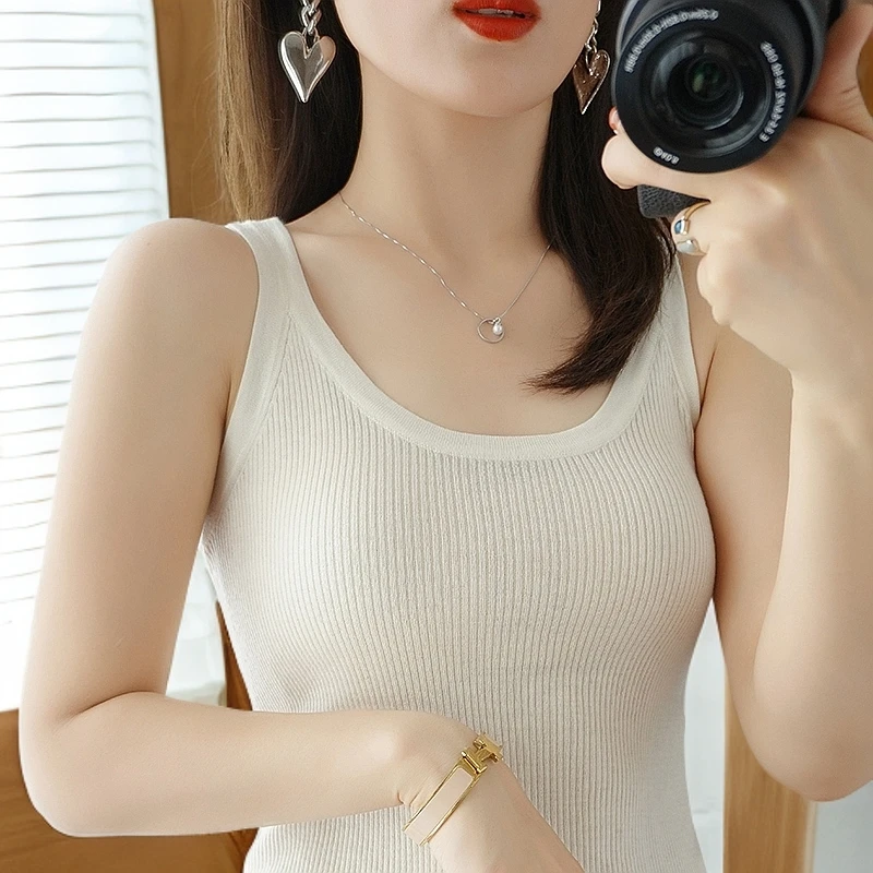 气质修身毛针织衫时尚百搭外穿显瘦无袖背心性感减龄内搭美背圆领