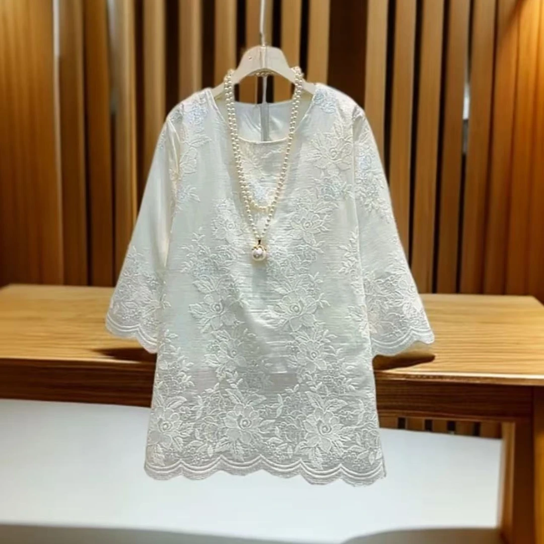 妍法式重工亮片蕾丝时尚衬衫女春季25新款设计感提花洋气显瘦上衣