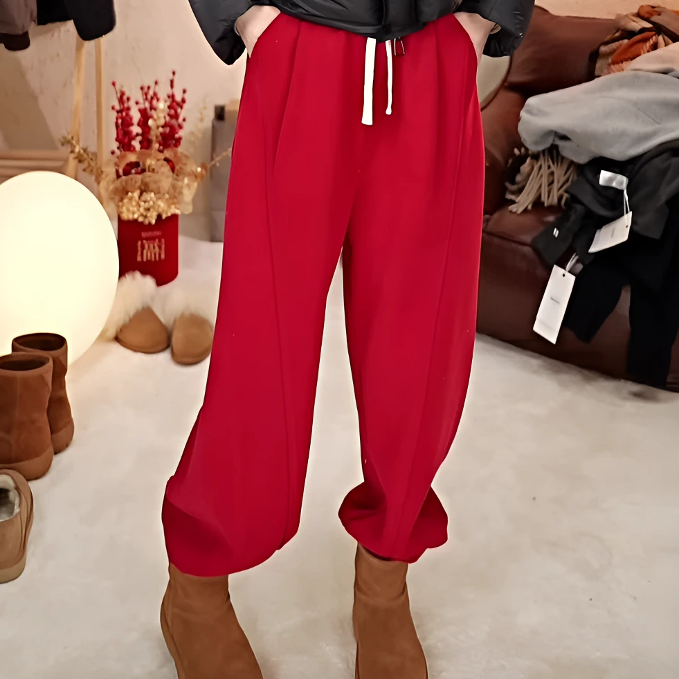 2024冬新款加绒加厚宽松束脚休闲卫裤纯色百搭冬季保暖银狐绒