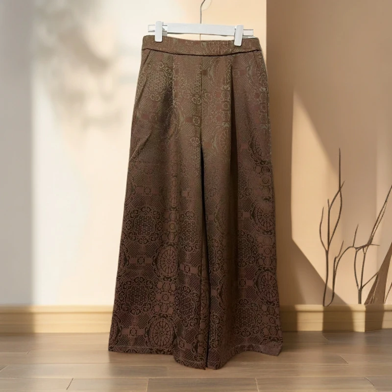 1003【王公子专属】阔腿裤民族风老钱风休闲裤宽松印花重磅新中式