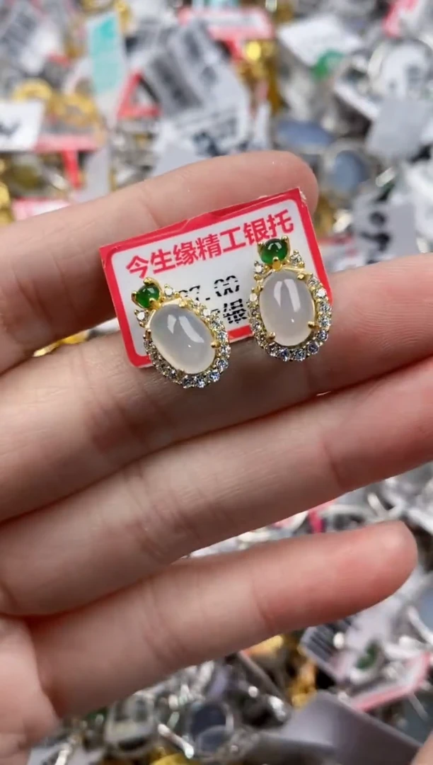 银S925镶嵌戒指翡翠15          7