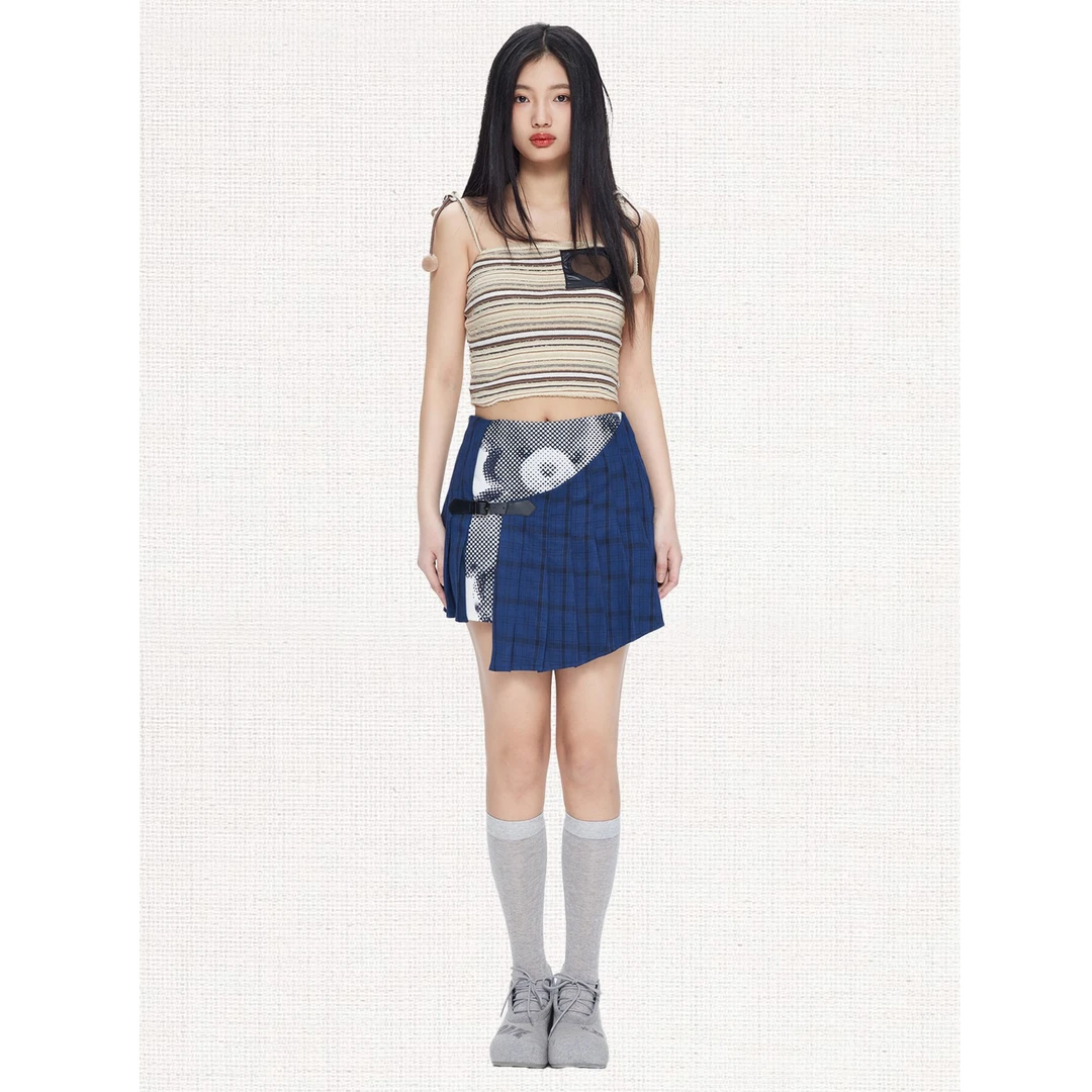 【自播】MOF礼物商店 复古辣妹前片可打开印花小熊百褶裙显瘦半身裙