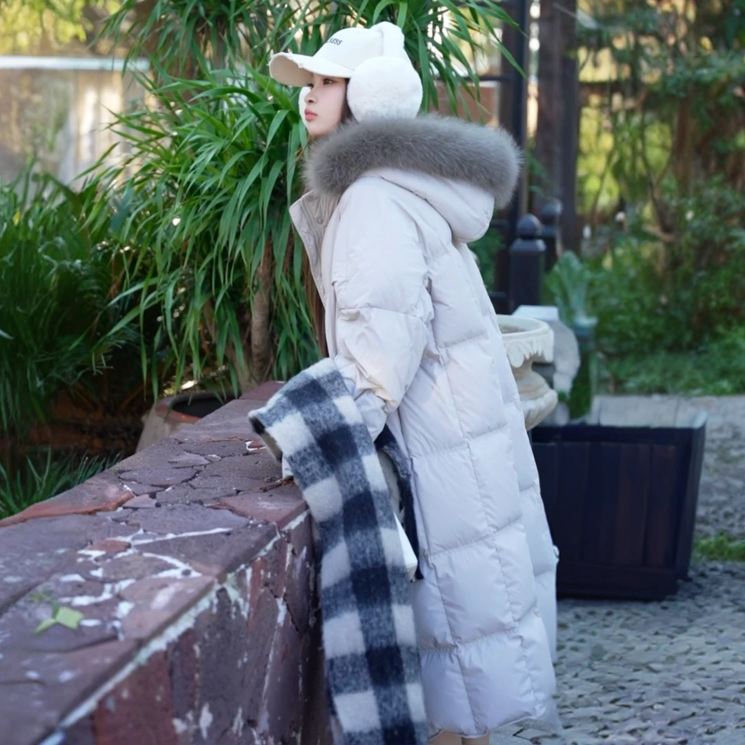 【Y雪域狐狸】白鸭绒羽绒服女冬季狐狸毛领时尚长款加厚