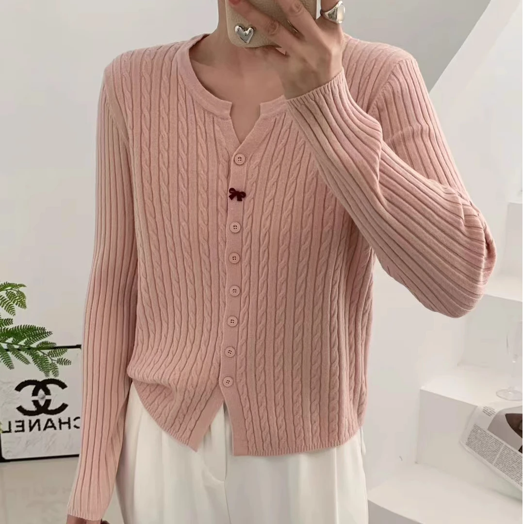 【现货】韩系圆领长袖针织开衫上衣女春秋季洋气休闲百搭新款女装