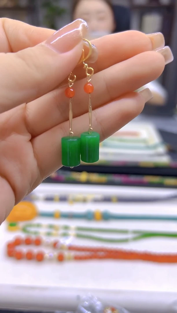 翡翠14K金镶嵌耳饰DIY款E709