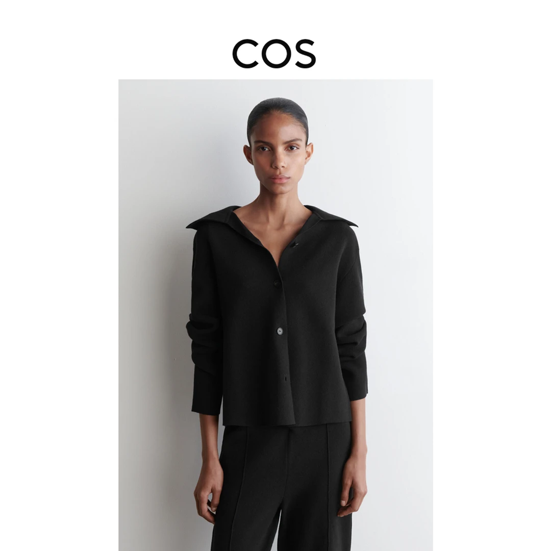 COS女装休闲翻领针织外套黑色流光风2025秋季新品1294366001