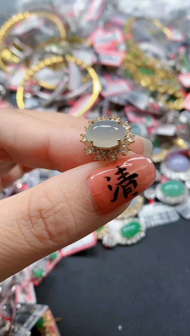 银S925镶嵌戒指翡翠天然A货缅甸翡翠