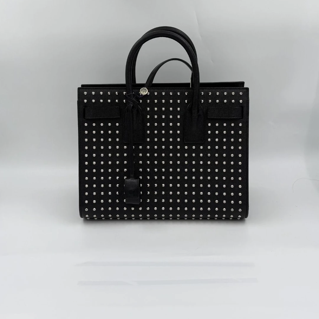 95新 YSL/圣罗兰 黑色铆钉手提包/云海优选/56194