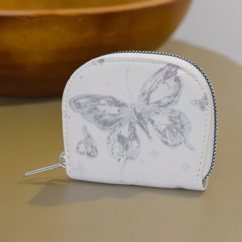 卡包证件包百搭彩绘双层压花时尚渐变白色零钱包花纹卡银