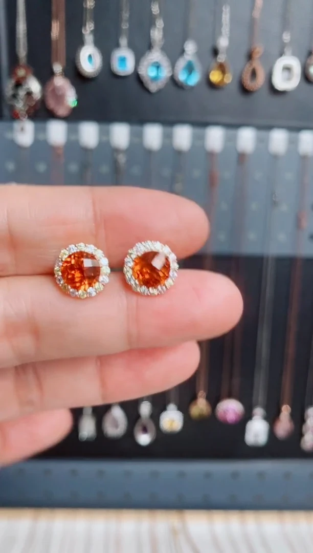 银S925镶嵌耳饰黄晶糯*黄晶耳钉