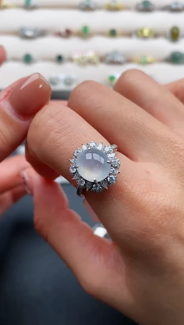 银S925镶嵌戒指翡翠缅甸天然A货翡翠44 1-9