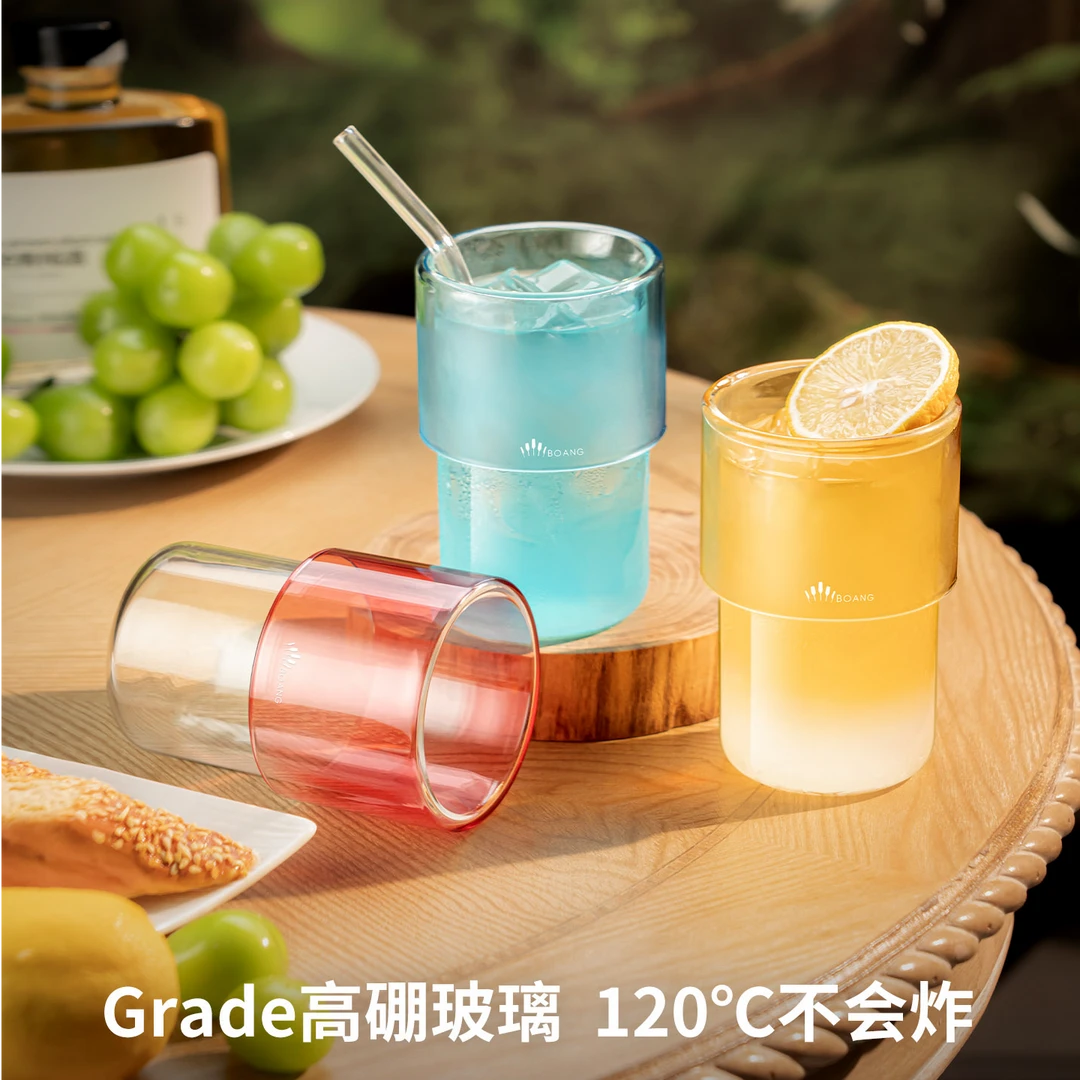 创意玻璃水杯高级感果汁杯冷饮杯家用耐高温泡茶杯网红鸡尾酒杯