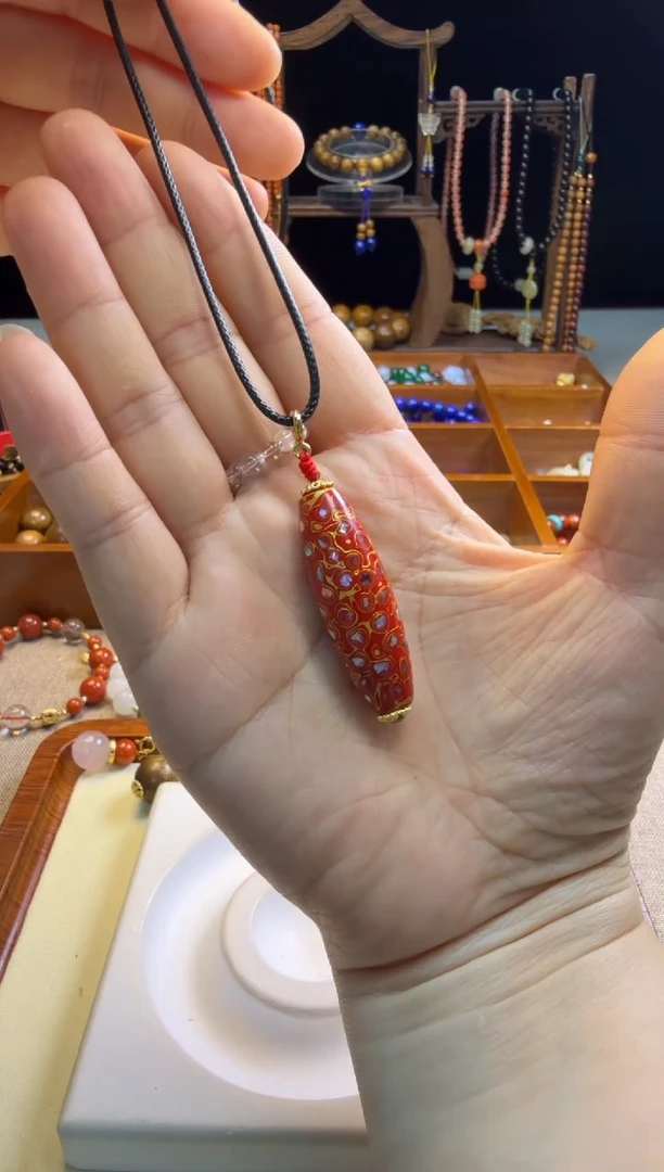 大漆工艺品吊坠原创DIY设计款大漆珠吊坠（送皮绳）