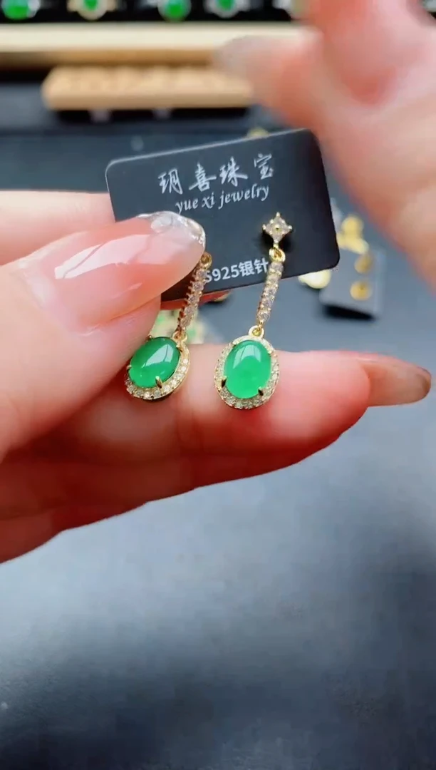 银S925镶嵌翡翠耳饰121212