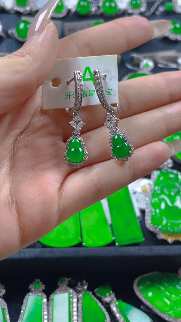 银S925镶嵌翡翠耳饰11