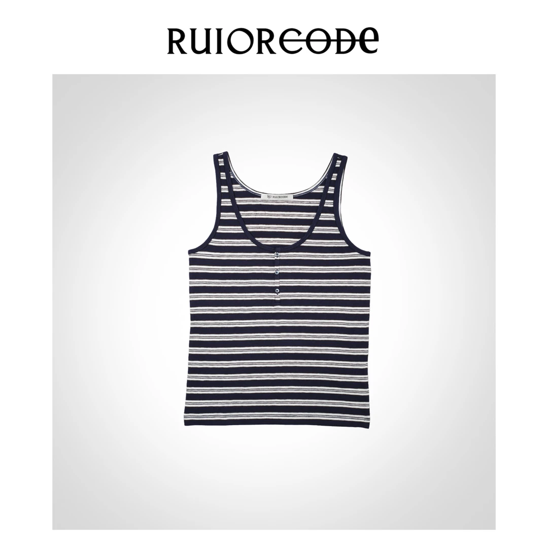 【RUIORCODE】蓝白条纹U领小扣背心 理性消费