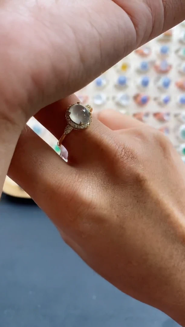 【闪购商品】翡翠戒指银S925镶嵌缅甸天然A货翡翠222 8+8