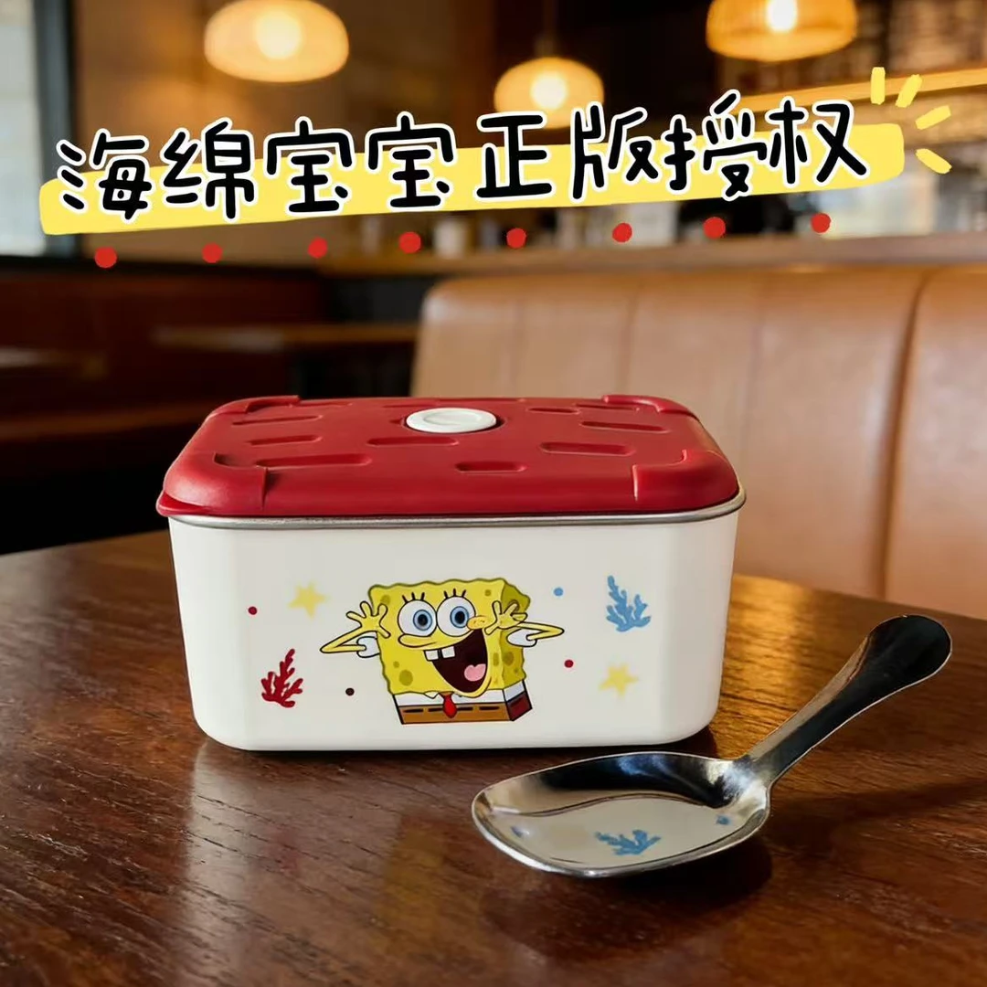 正版授权海绵宝宝不锈钢保温饭盒带盖保鲜盒密封可微波加热便当盒