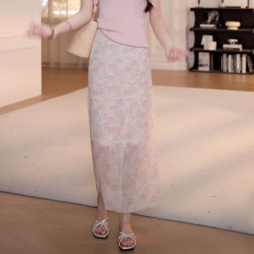 设计感显瘦松紧腰提花碎花半身裙2025夏季新款时尚气质高腰中长裙
