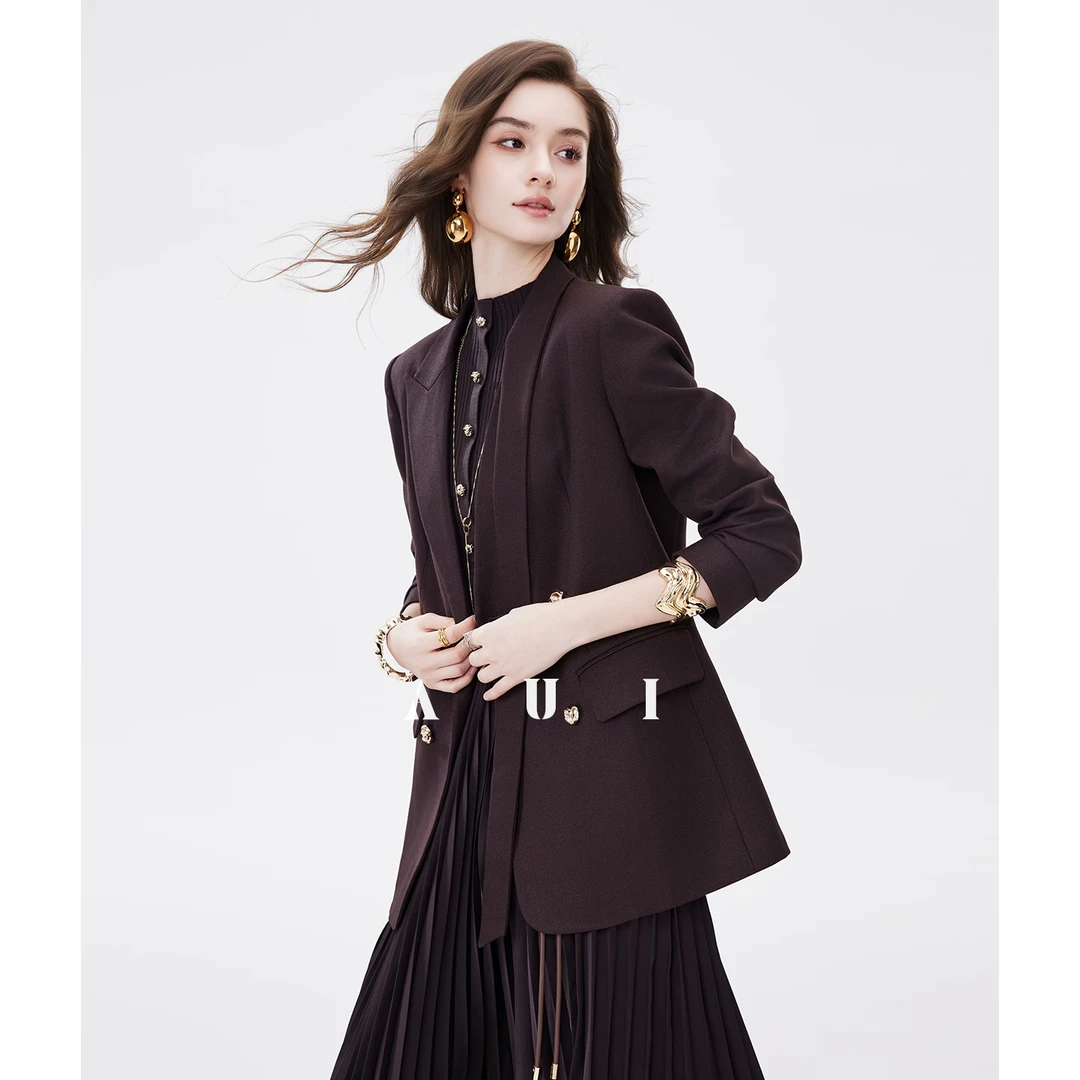 aui时尚西装外套秋冬季高级针织连衣裙两件套长袖连衣裙25W010274