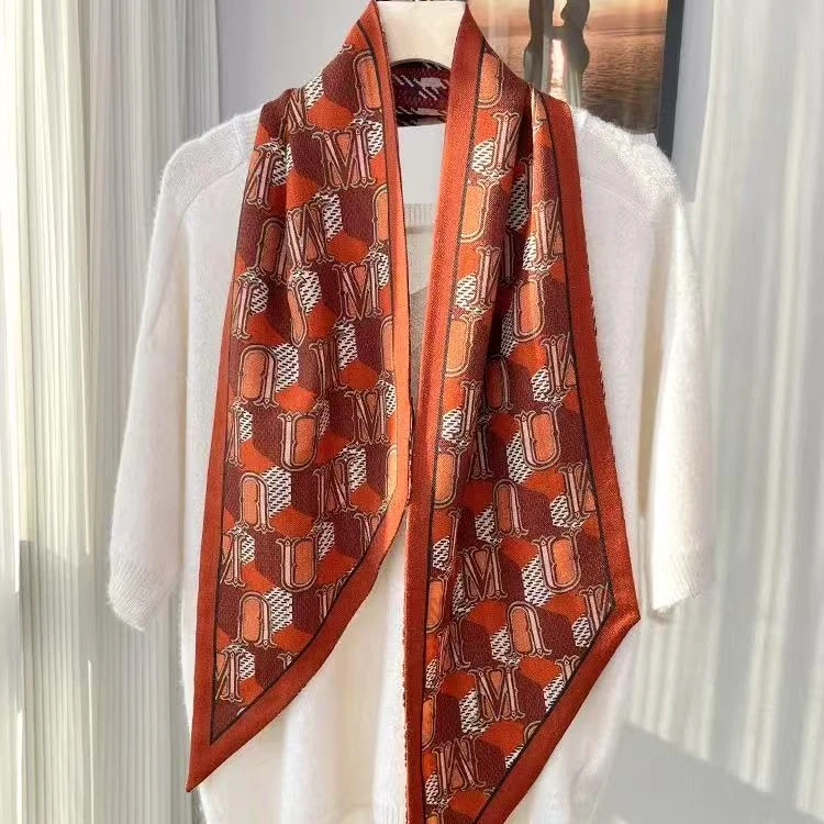 （橘色千鸟格字母）斜角飘带20*150左右长条巾
