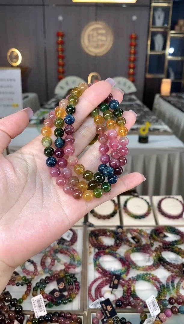 未镶嵌老矿碧玺彩虹三圈手串8mm+碧玺hon多样性发货一条