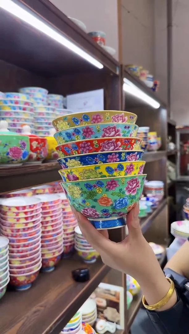 珐琅5英寸饭碗6个景德镇陶瓷