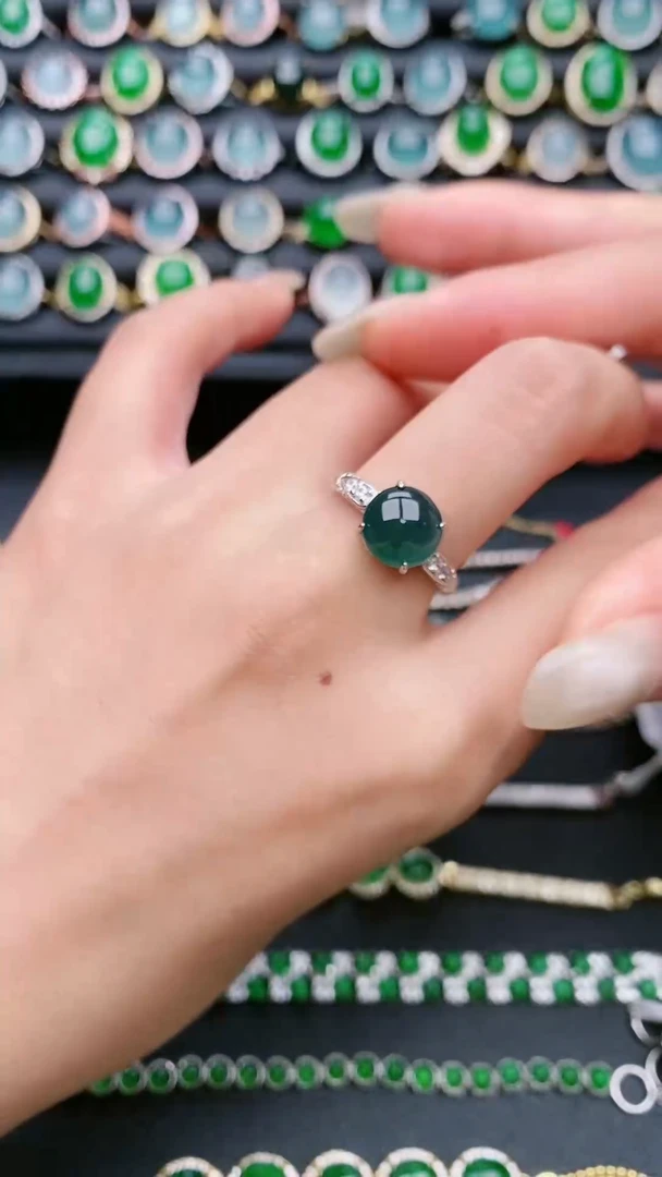 翡翠戒指银S925镶嵌1111