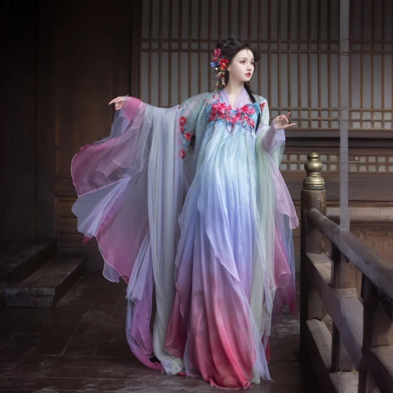 【新石榴花神】齐胸重工刺绣子颂东方美学大袖衫裙腰染渐变女