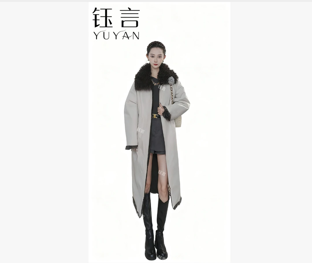 钰言【北岛冬日】时尚保暖，舒适百搭，女士皮草兔毛两穿服饰