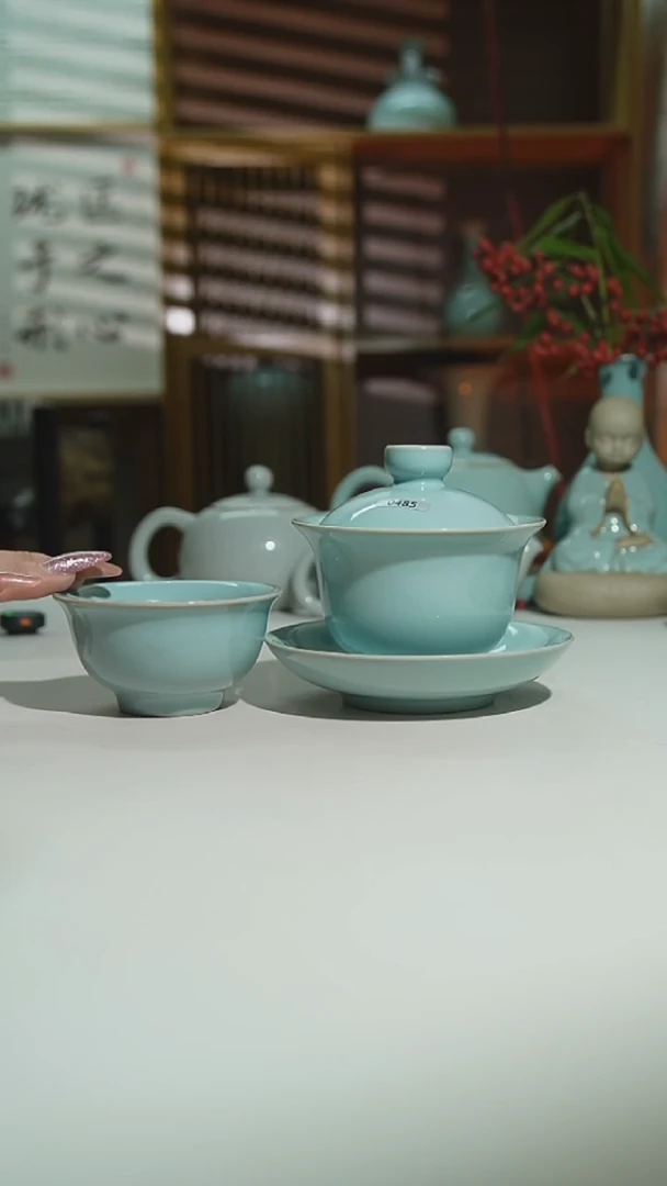 珑匠天青支钉元宝盖碗二级一盖碗二杯