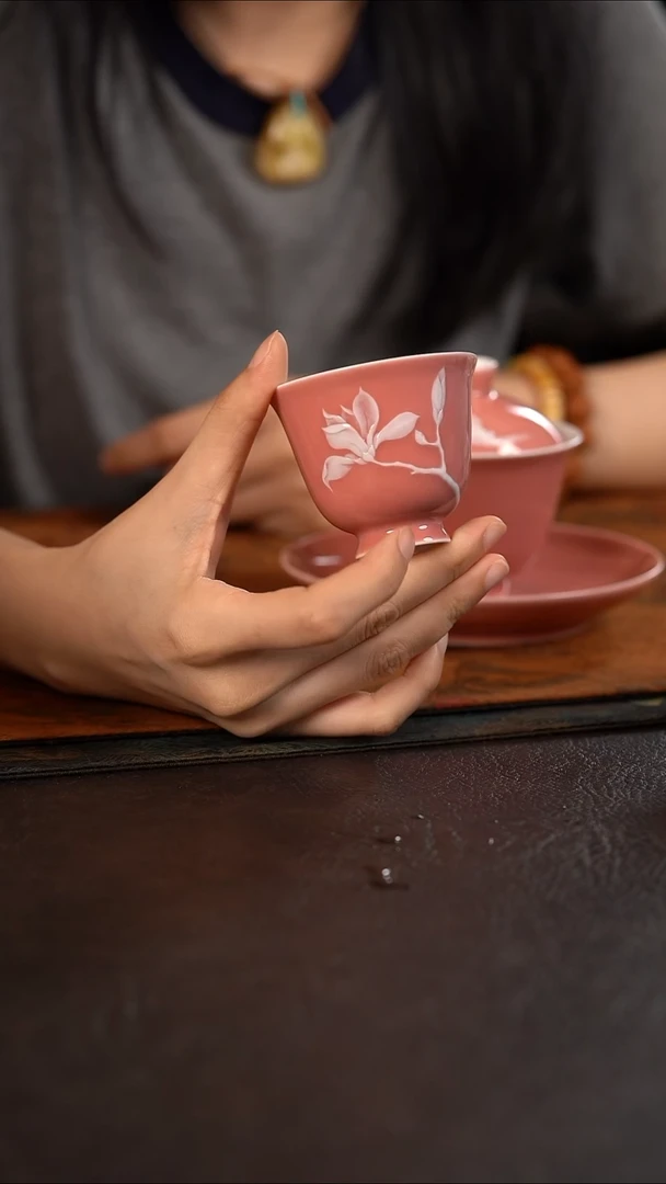 杯初蓝舍桃红玉兰花闻香杯