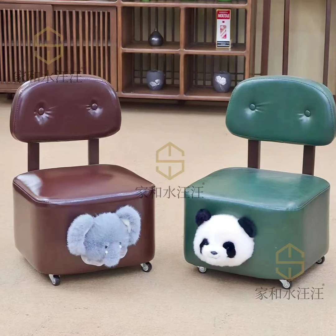 带刹车【猫窝溜溜椅】带轮滑实木家用客厅沙发软包椅