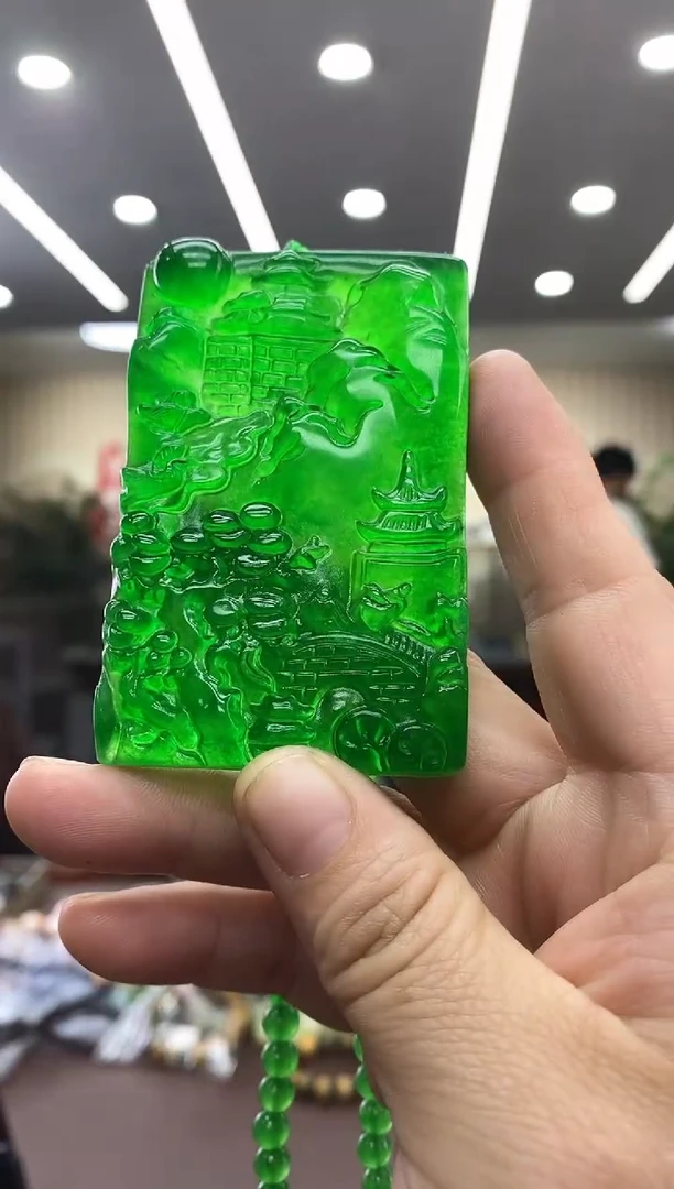 缅甸山水吊坠项链