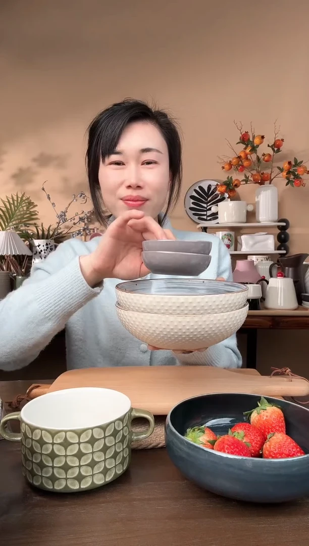 【闪购商品】瓷片7英寸手刷纹墨点碗2只微瑕