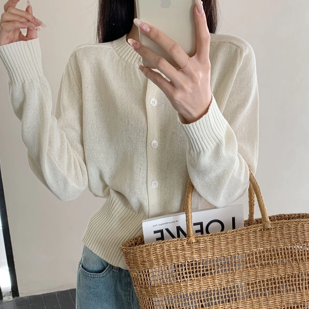 【玥玥家】高端和纸纱-糖果色百搭休闲透气宽松长袖针织开衫