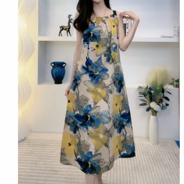 【繁花似锦】吊带连衣裙2025新款无袖气质时尚碎花显瘦女装裙子夏季