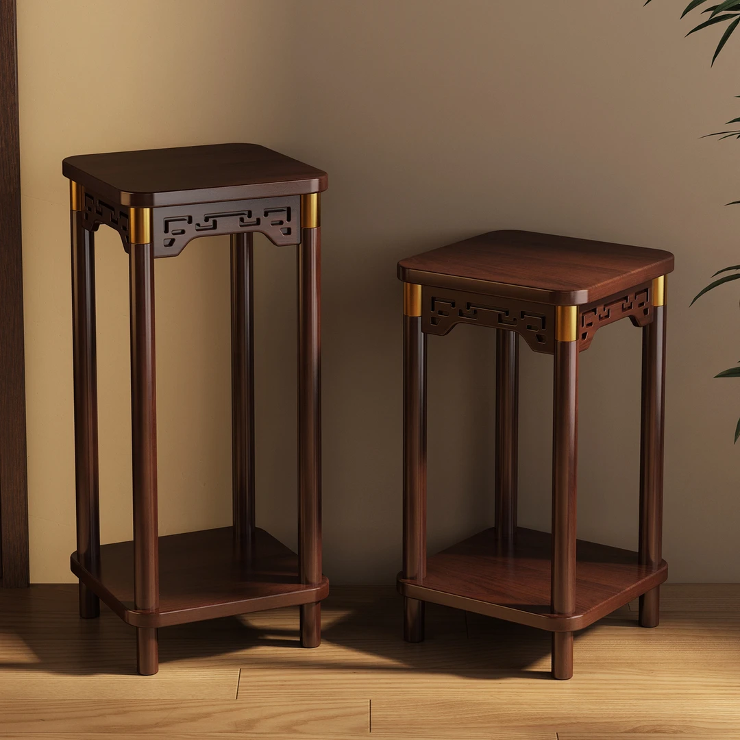 中式博古架收纳花架子客厅落地式实木仿古盆景阳台花盆托架置物架