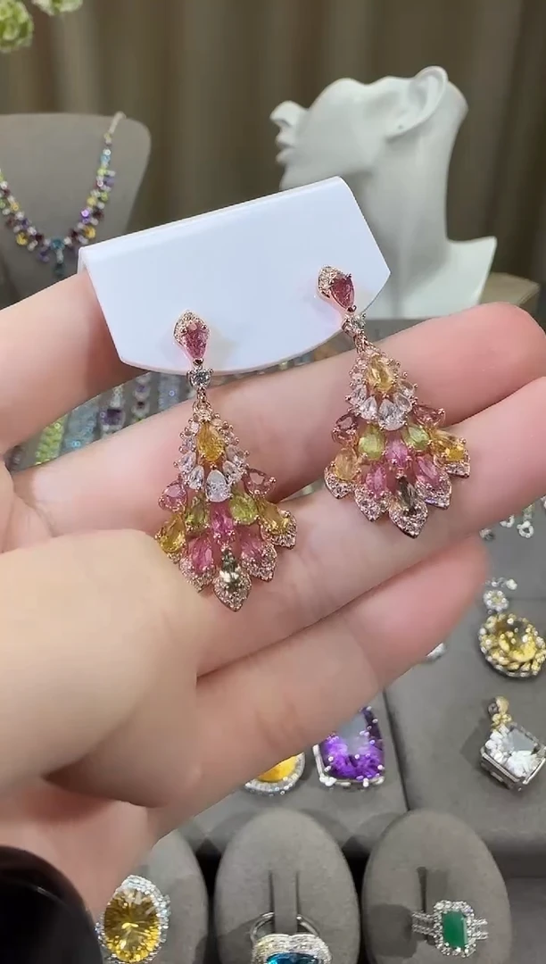 银S925镶嵌耳饰碧玺3*6mm耳坠设计款多样性发一