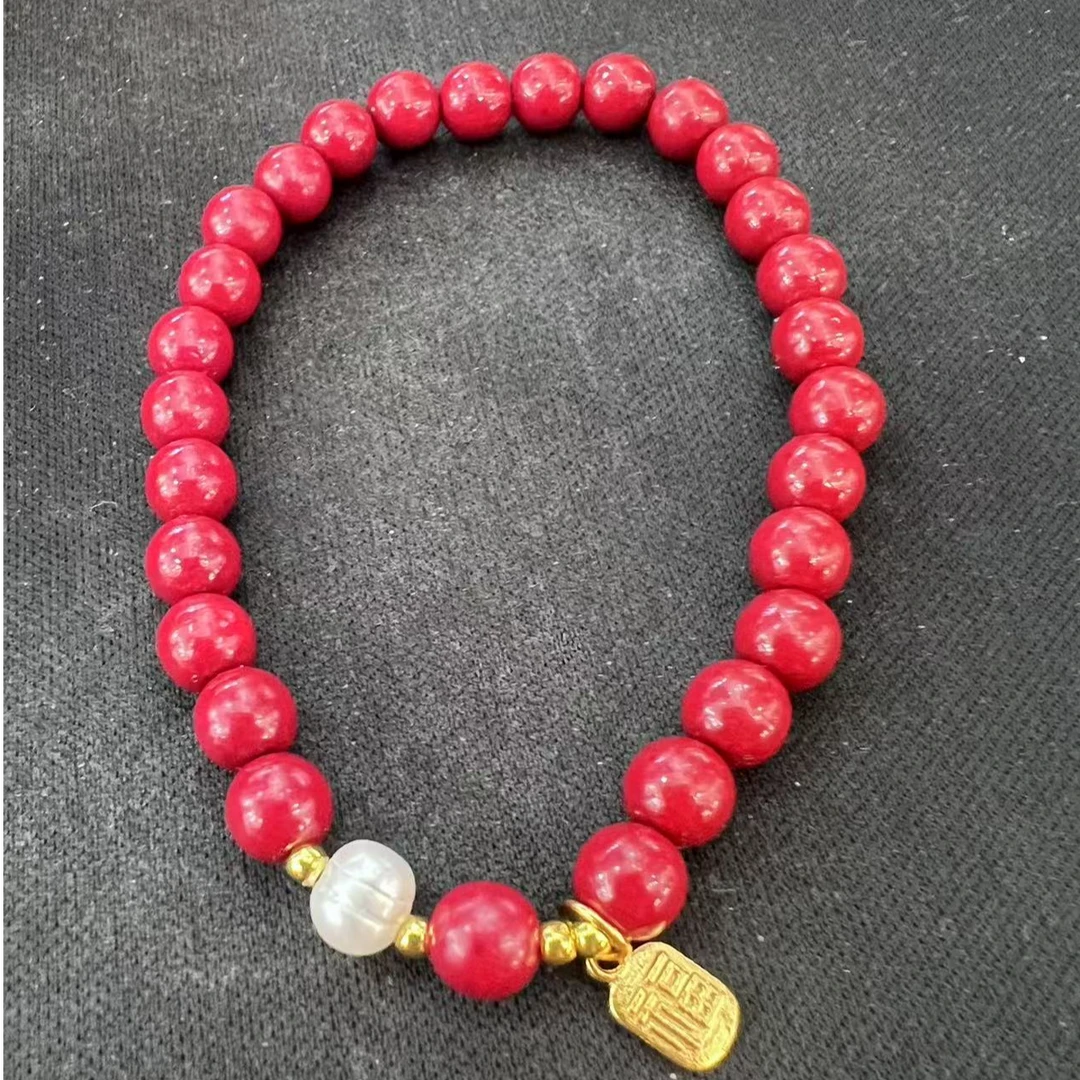 天然辰砂【金展珠宝】朱砂福牌单圈手串