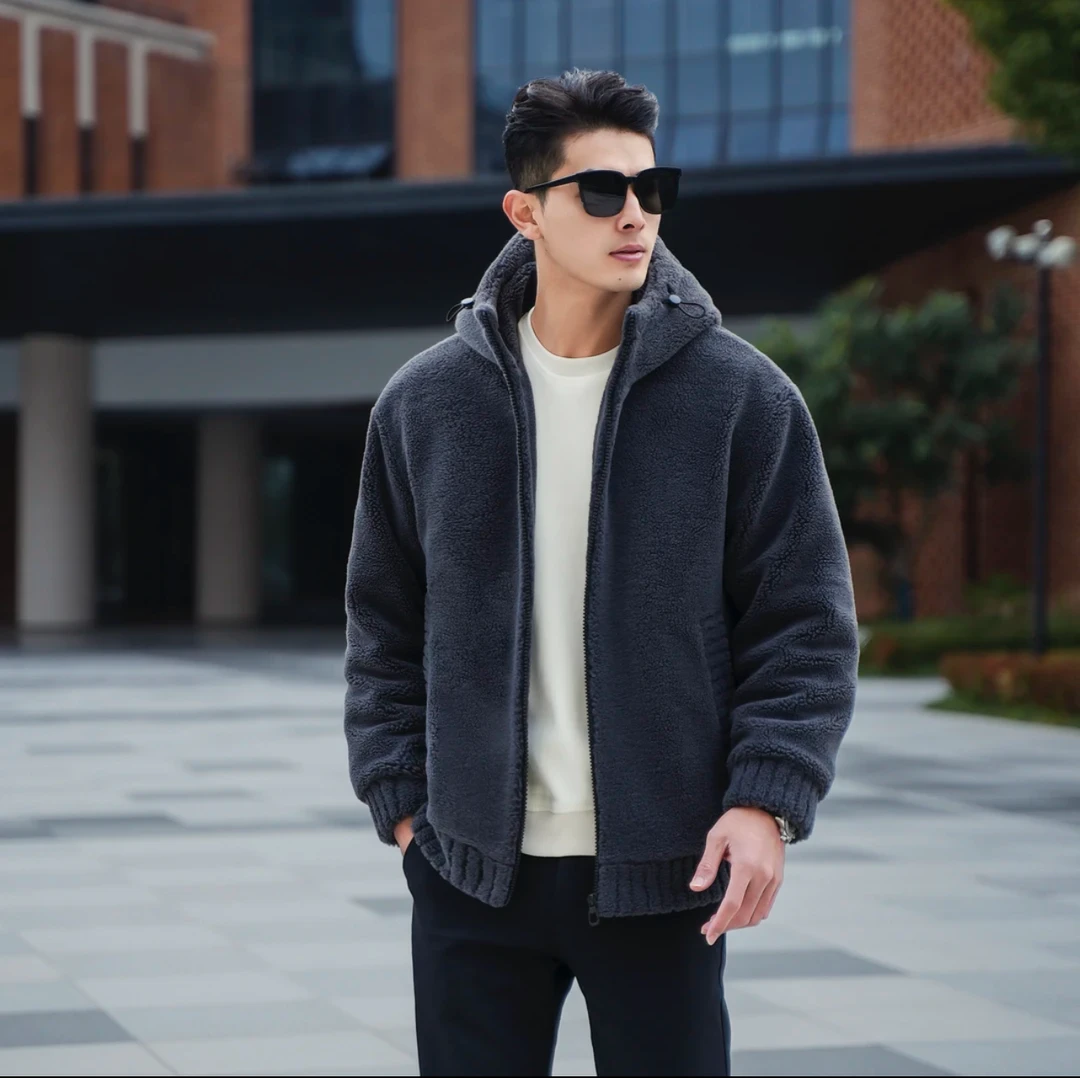 【黑金羊毛鹅绒服】连帽款加厚保暖白鹅绒羊毛颗粒绒外套男女同款L