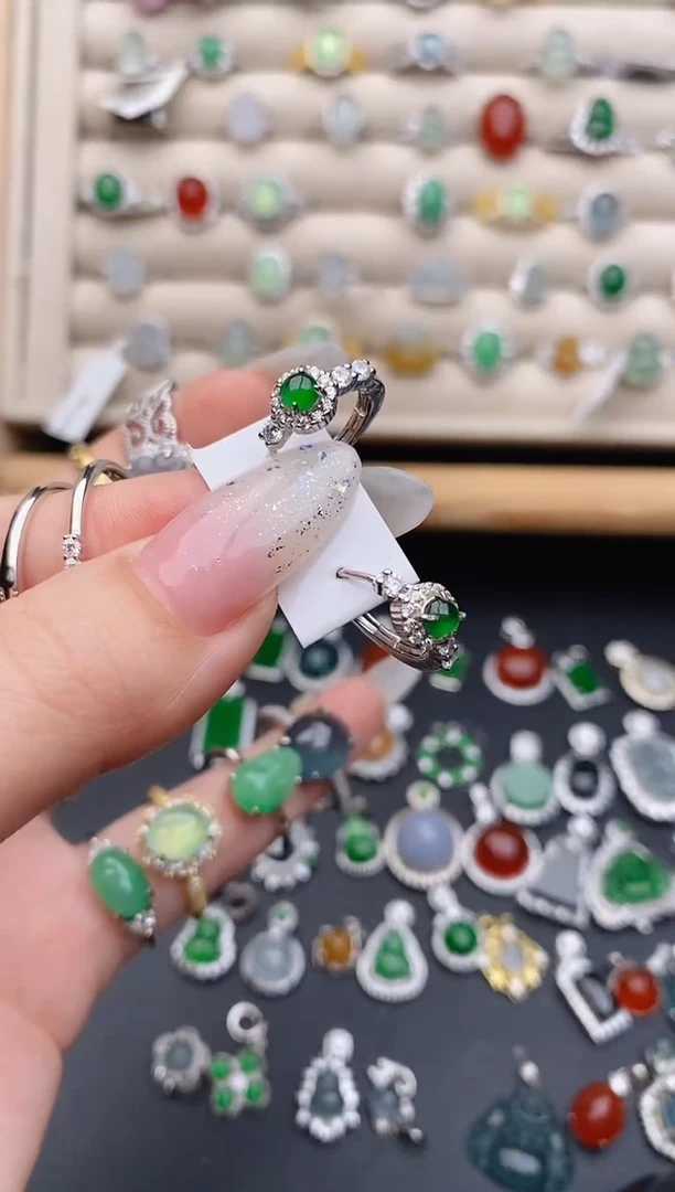 银S925镶嵌戒指翡翠0