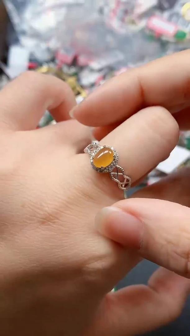 银S925镶嵌戒指翡翠天然A货缅甸翡翠