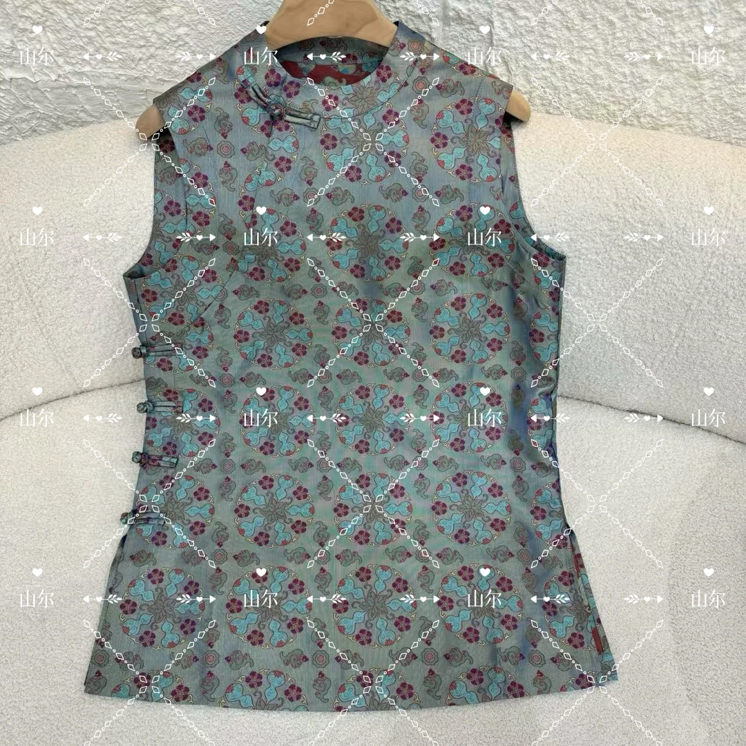 山.尔【五福临门】100桑蚕丝宋锦无袖上衣