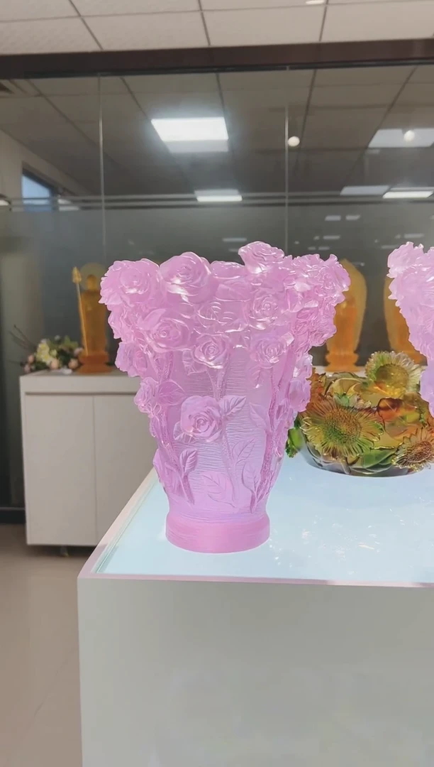 琉璃手工艺品古法琉璃28cm玫瑰花瓶